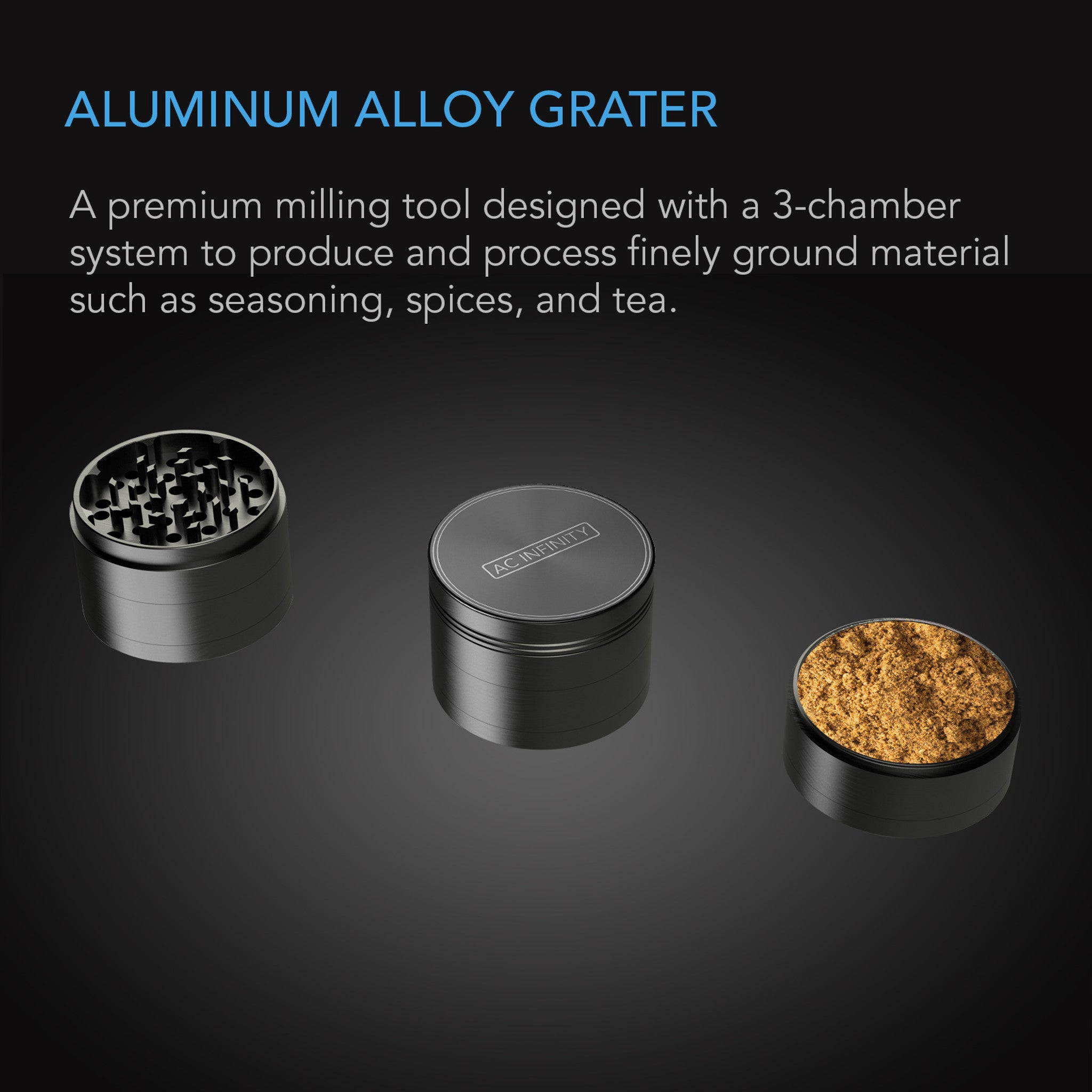 AC Infinity - 3-komorowy młynek (grinder) metalowy, czarny